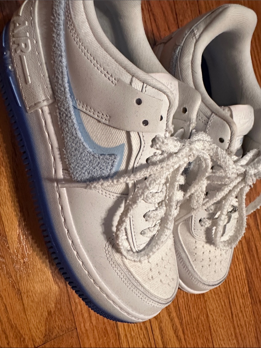 Nike women's platform Air Force 1 Sneakers with Light Blue Swoosh